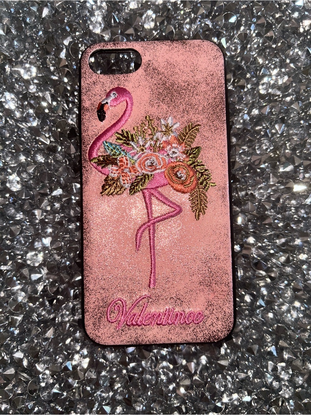 iPhone 5/6/7/8/SE Valentino Pink Flamingo Floral Glitter Phone Case